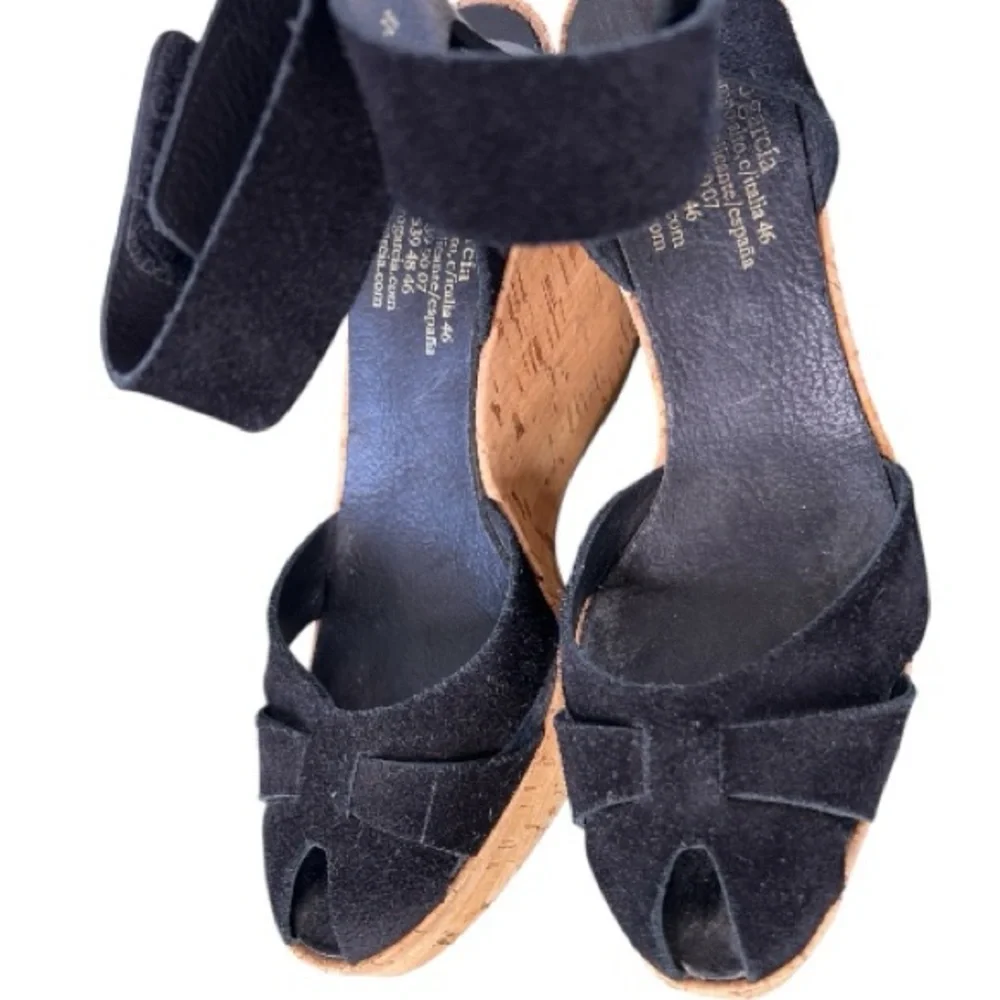 Pedro Garcia Black Suede Wedge Cork Wedge Sandals, Size 39EU, Size 9 US